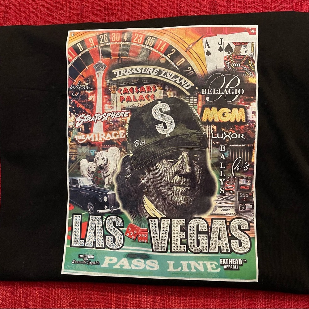 Fathead Apparel Ben Franklin T-shirt Black Size 3XL Swarovski Crystal Las Vegas